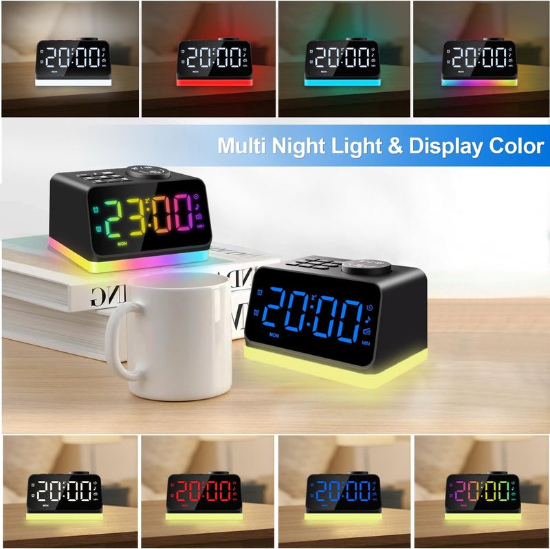 Jall Digital Alarm Clock with FM Radio for Bedroom, 8 Colors Night Light with 2 Charging Port, Sleep Sound Machines with Timer, Dual Alarm, Loud Alarm and Easy to Use for Seniors and Kids as Gift - Image 3